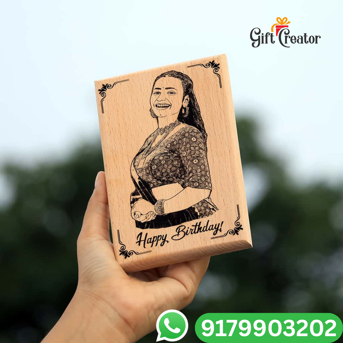 Personalised Frame Photo Text - Natural Wood Square Engraved Frame