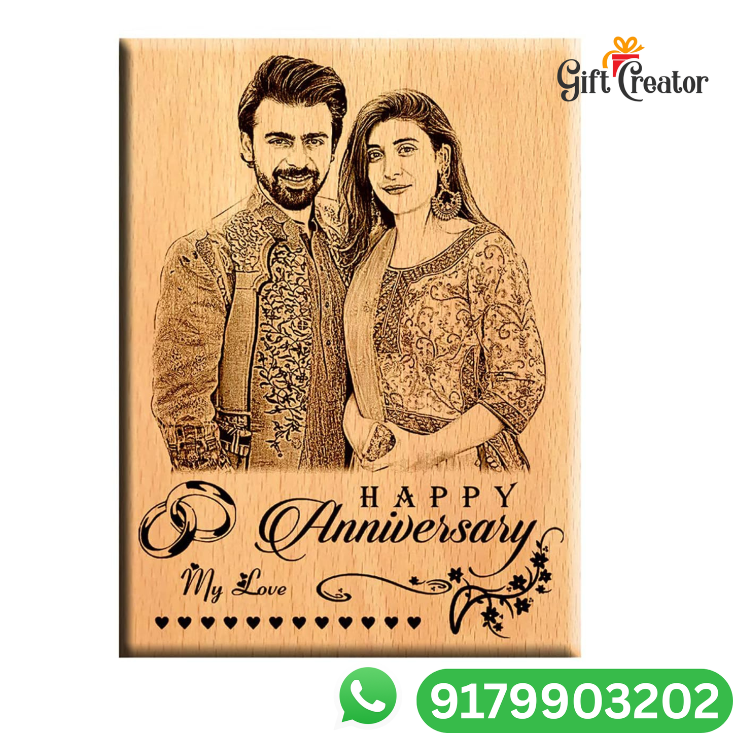 Personalised Frame Photo Text - Natural Wood Square Engraved Frame