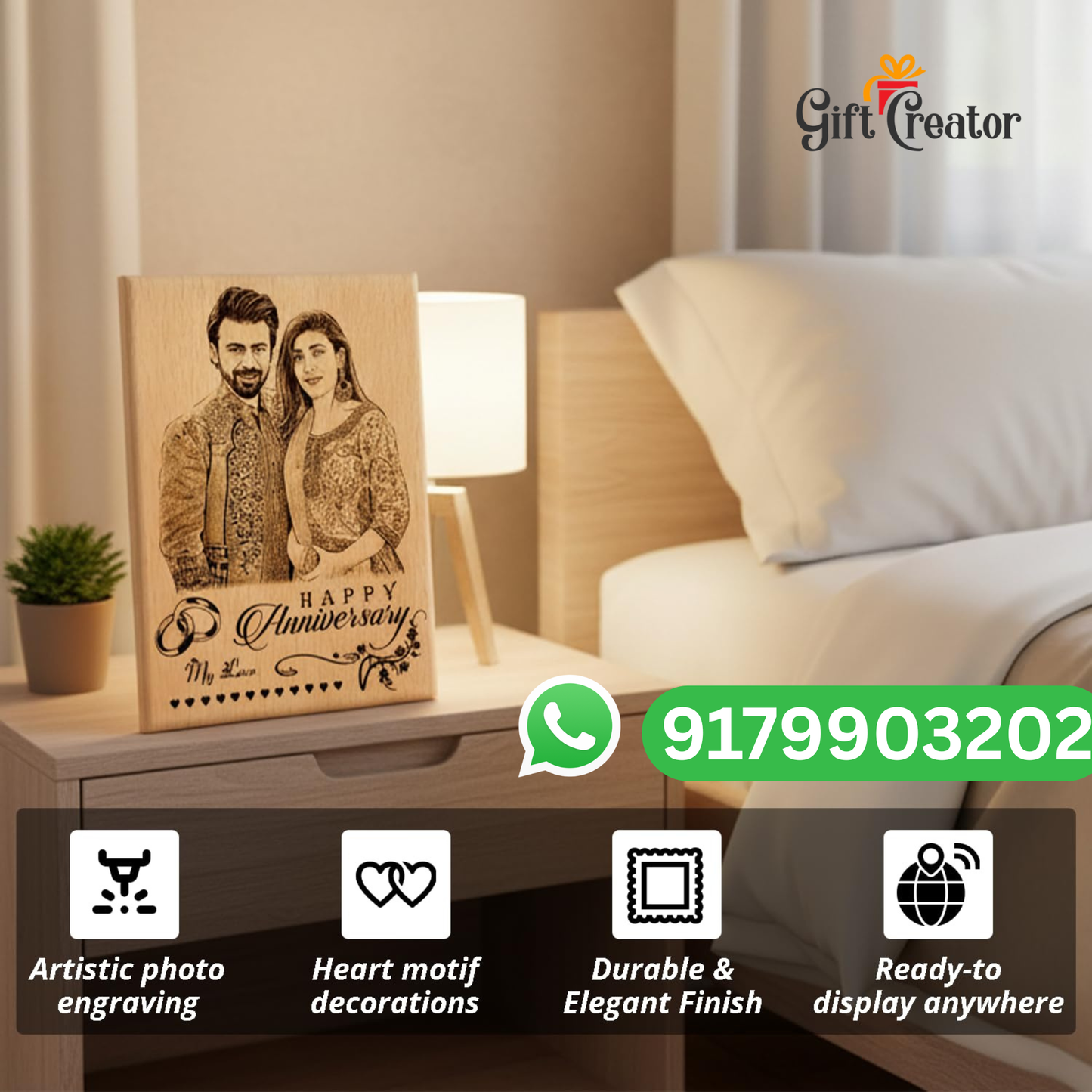 Personalised Frame Photo Text - Natural Wood Square Engraved Frame