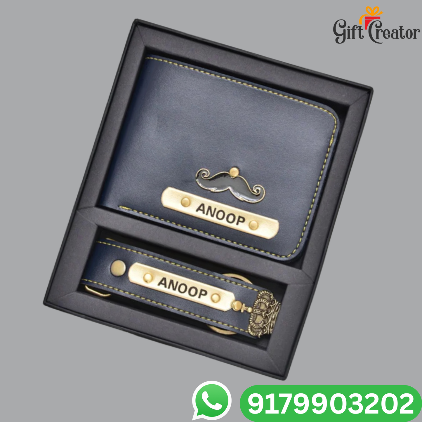 Personalized Name Wallet and Keychain with Your Name and Charm