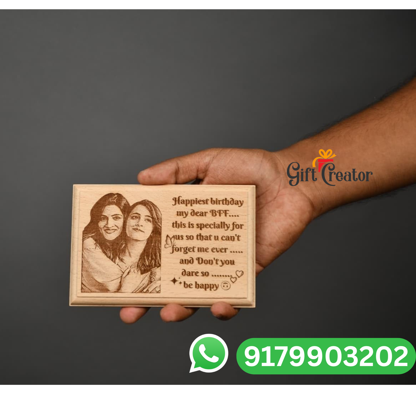 Personalised Frame Photo Text - Natural Wood Square Engraved Frame