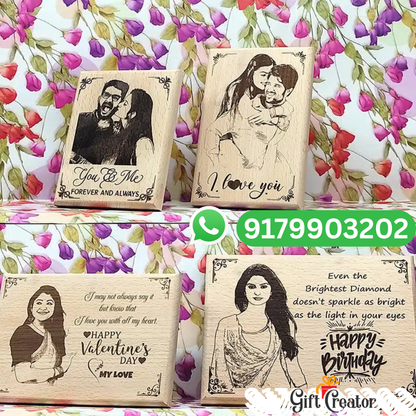 Personalised Frame Photo Text - Natural Wood Square Engraved Frame