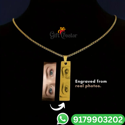 Personalised Eye Necklace Your Photo -  Engraved Eye Locket Photo and Text