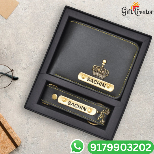 Personalized Name Wallet and Keychain with Your Name and Charm