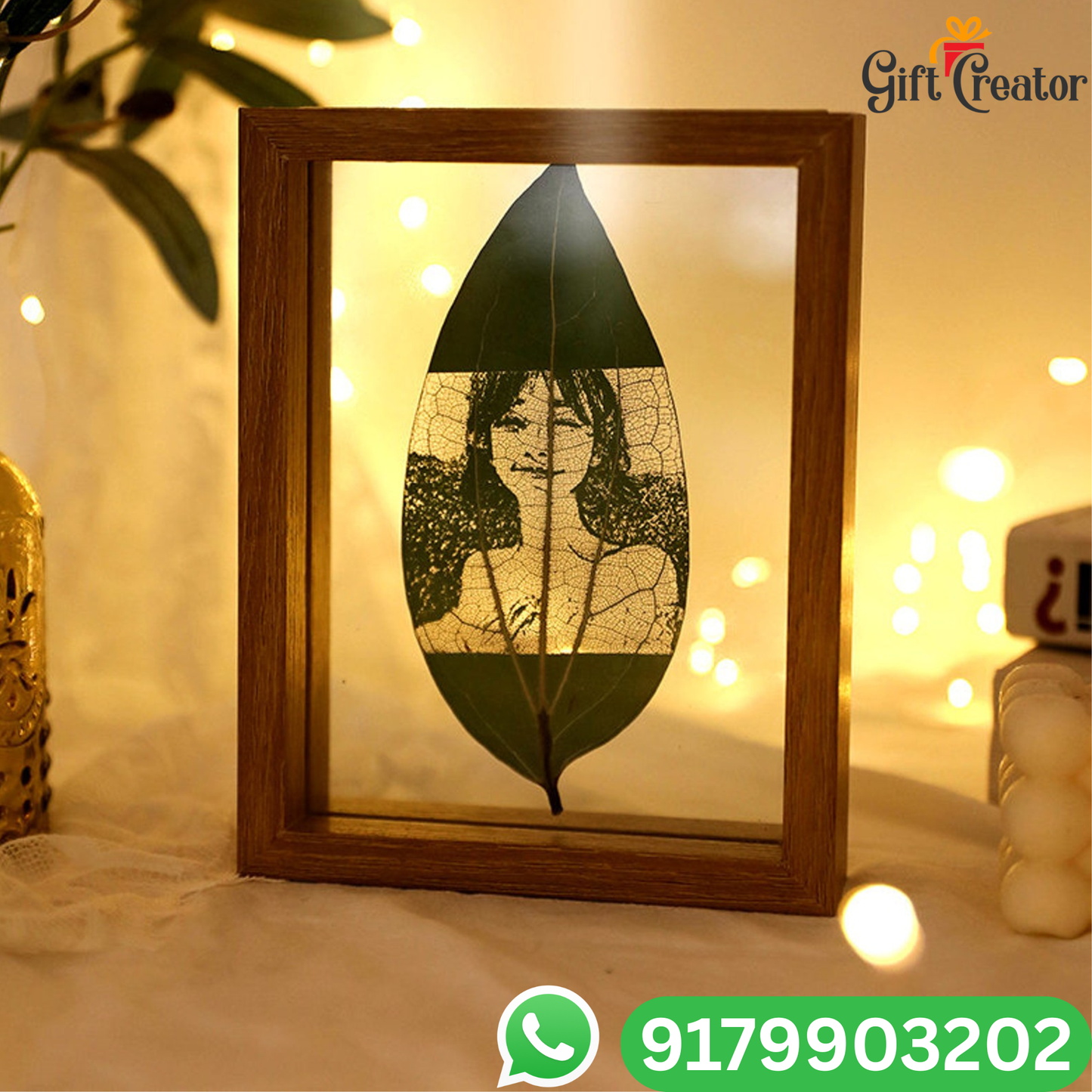 Personalised Leaf Your Photo -  Photo Leaf Engraving Frame - Light