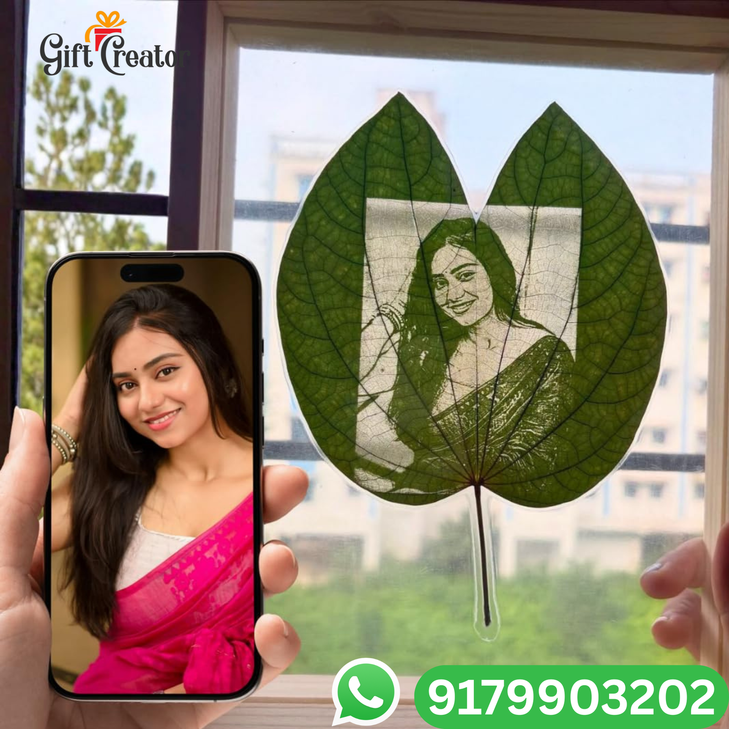 Personalised Leaf Your Photo -  Photo Leaf Engraving Frame - Light