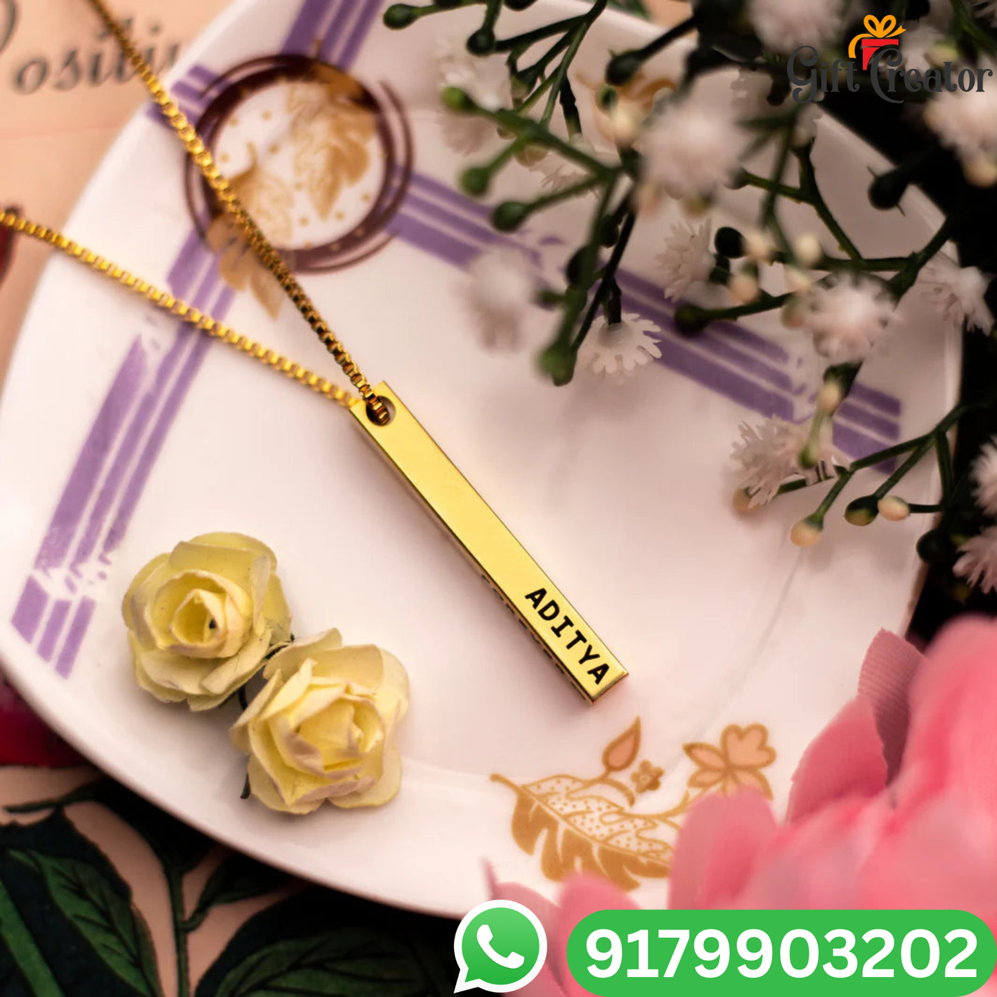 Bar Name Necklace - Your Name Custom Personalized Pendant