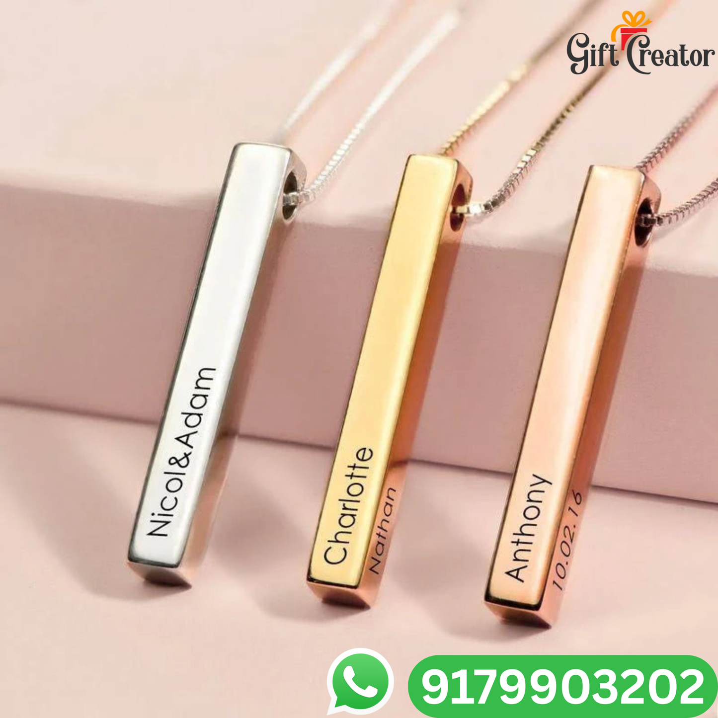 Bar Name Necklace - Your Name Custom Personalized Pendant