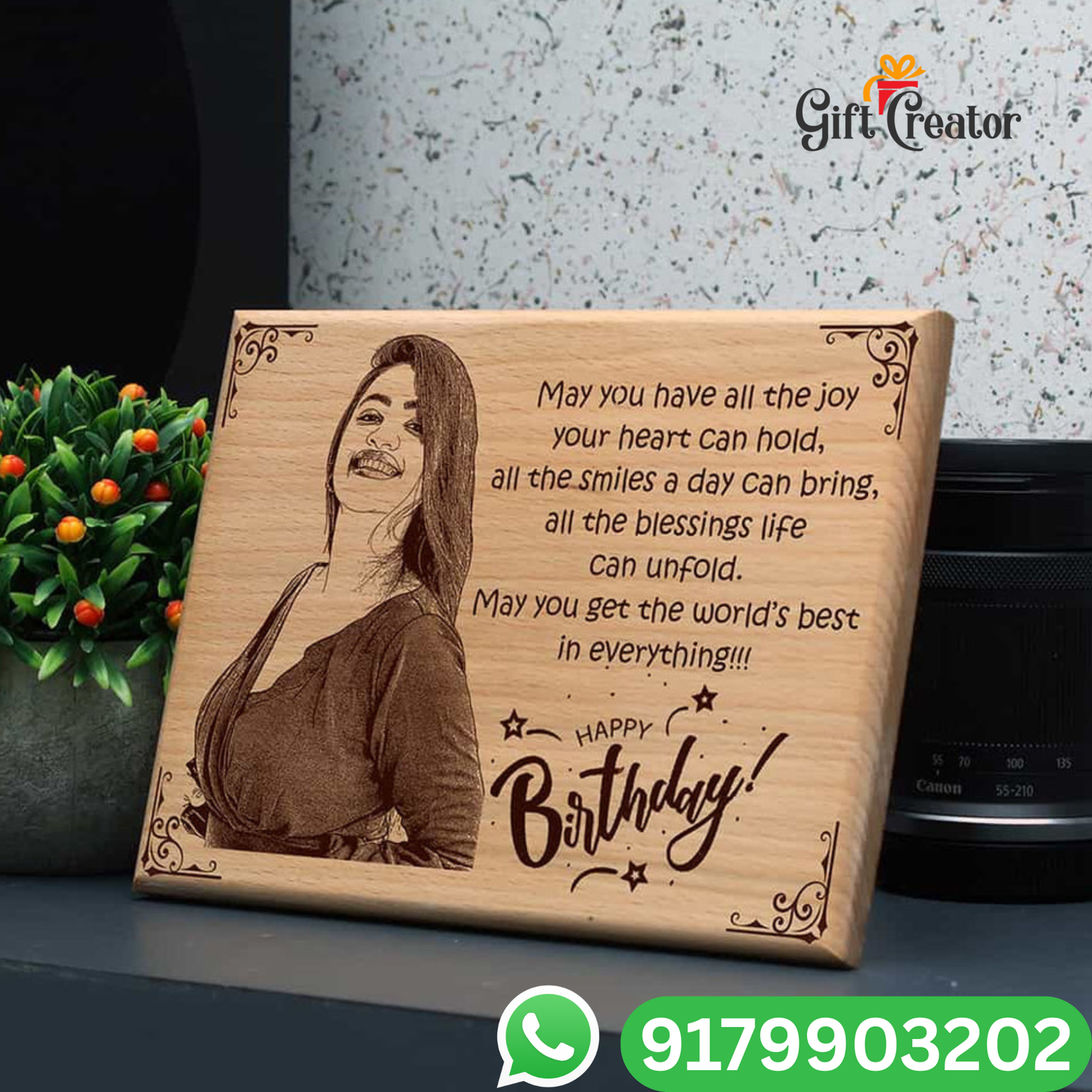 Personalised Frame Photo Text - Natural Wood Square Engraved Frame