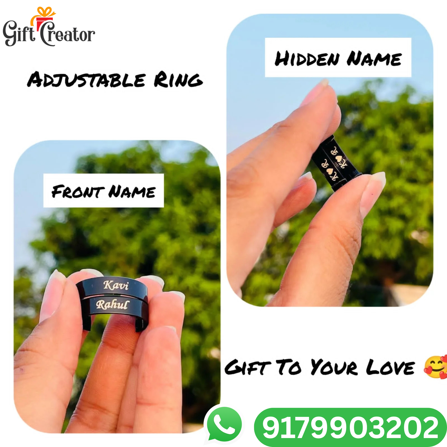 Personalized Name Ring with Custom Engraving Adjustable Size