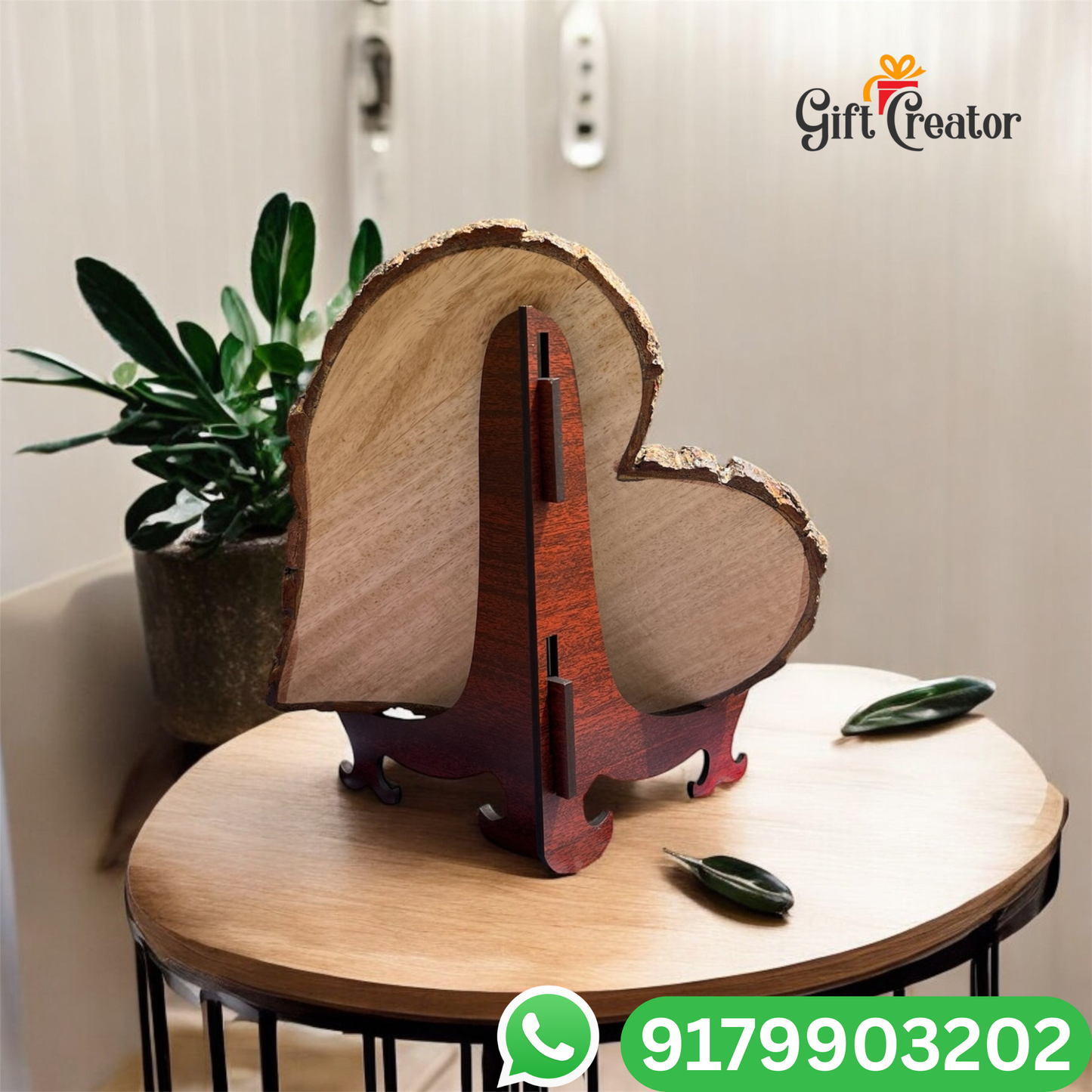 Personalised Photo Text - Natural Wood Heart Engraved Frame