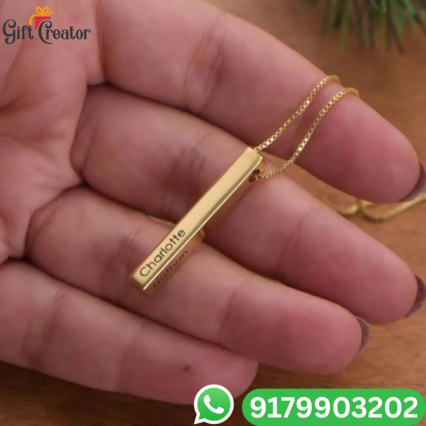 Bar Name Necklace - Your Name Custom Personalized Pendant