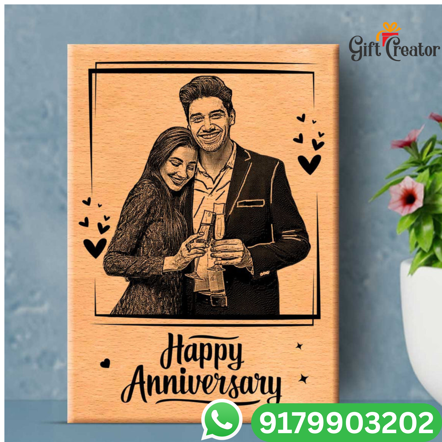 Personalised Frame Photo Text - Natural Wood Square Engraved Frame