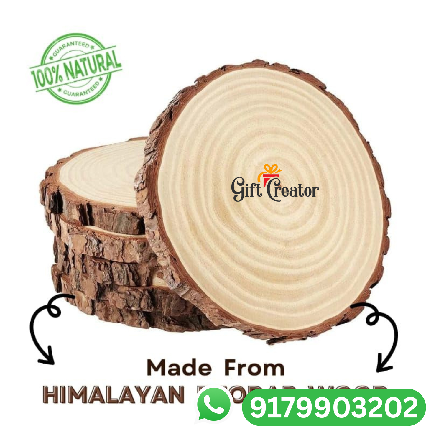 Personalised Photo Text - Natural Slice Wood Round Engraved Frame