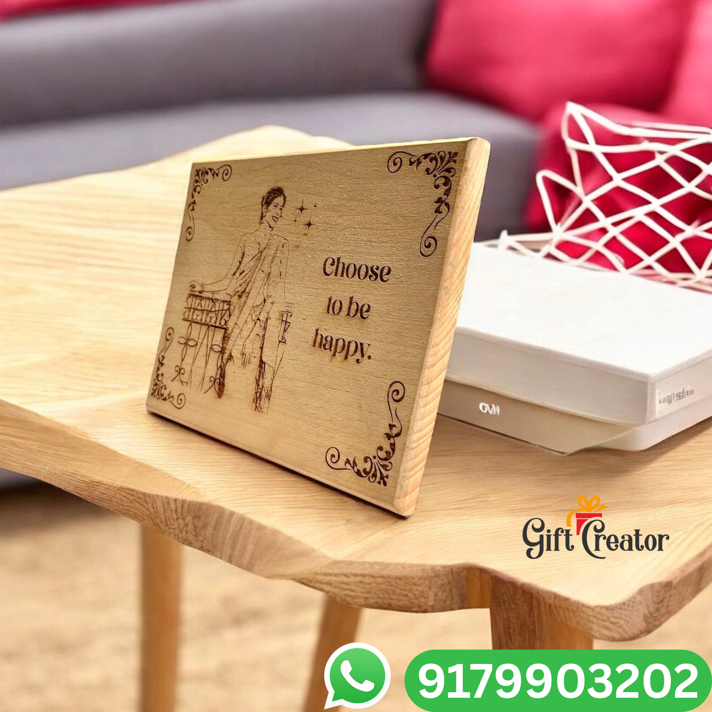 Personalised Frame Photo Text - Natural Wood Square Engraved Frame