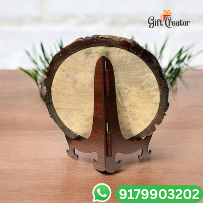 Personalised Photo Text - Natural Slice Wood Round Engraved Frame