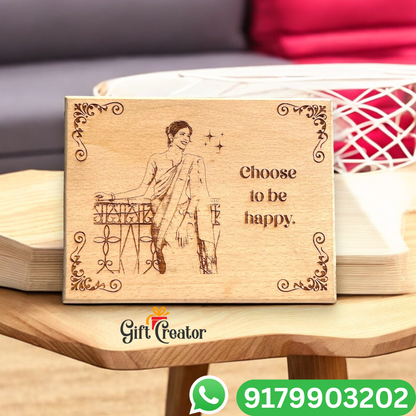 Personalised Frame Photo Text - Natural Wood Square Engraved Frame