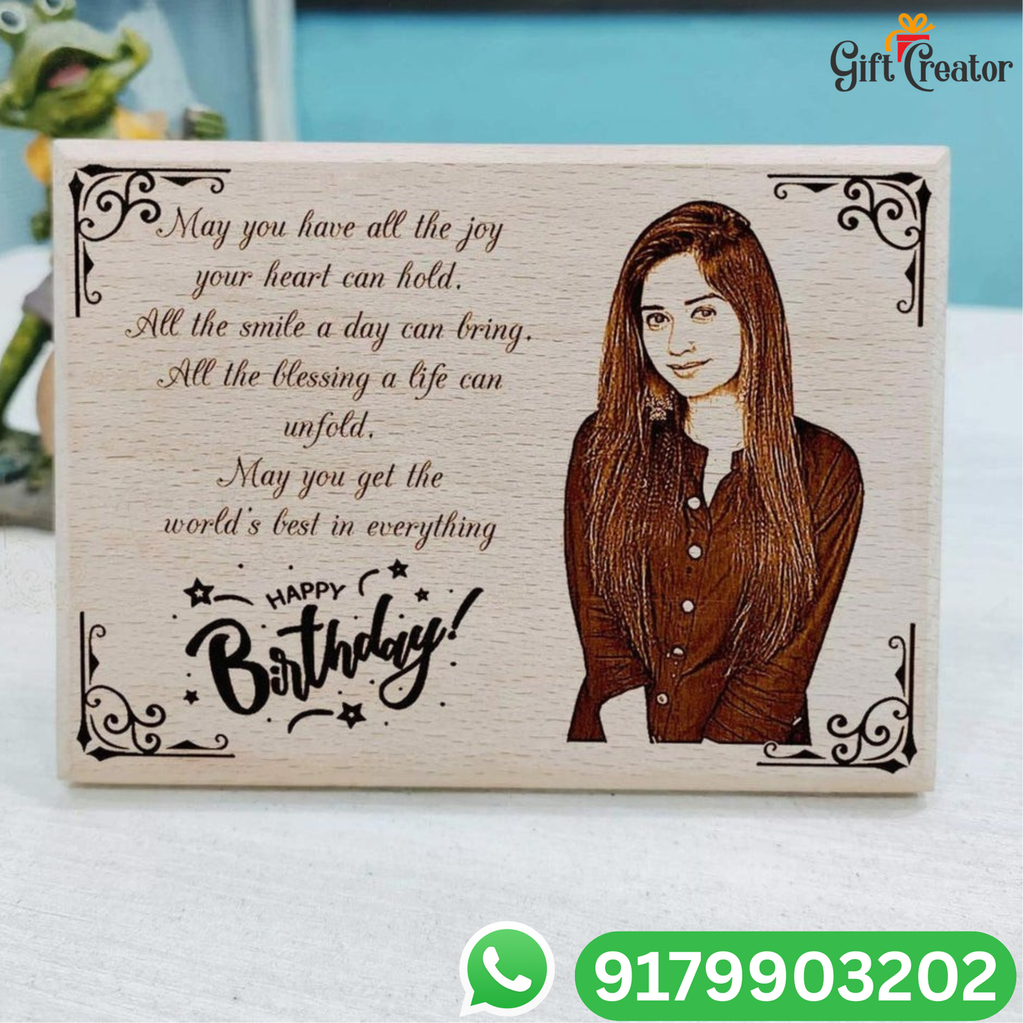 Personalised Frame Photo Text - Natural Wood Square Engraved Frame