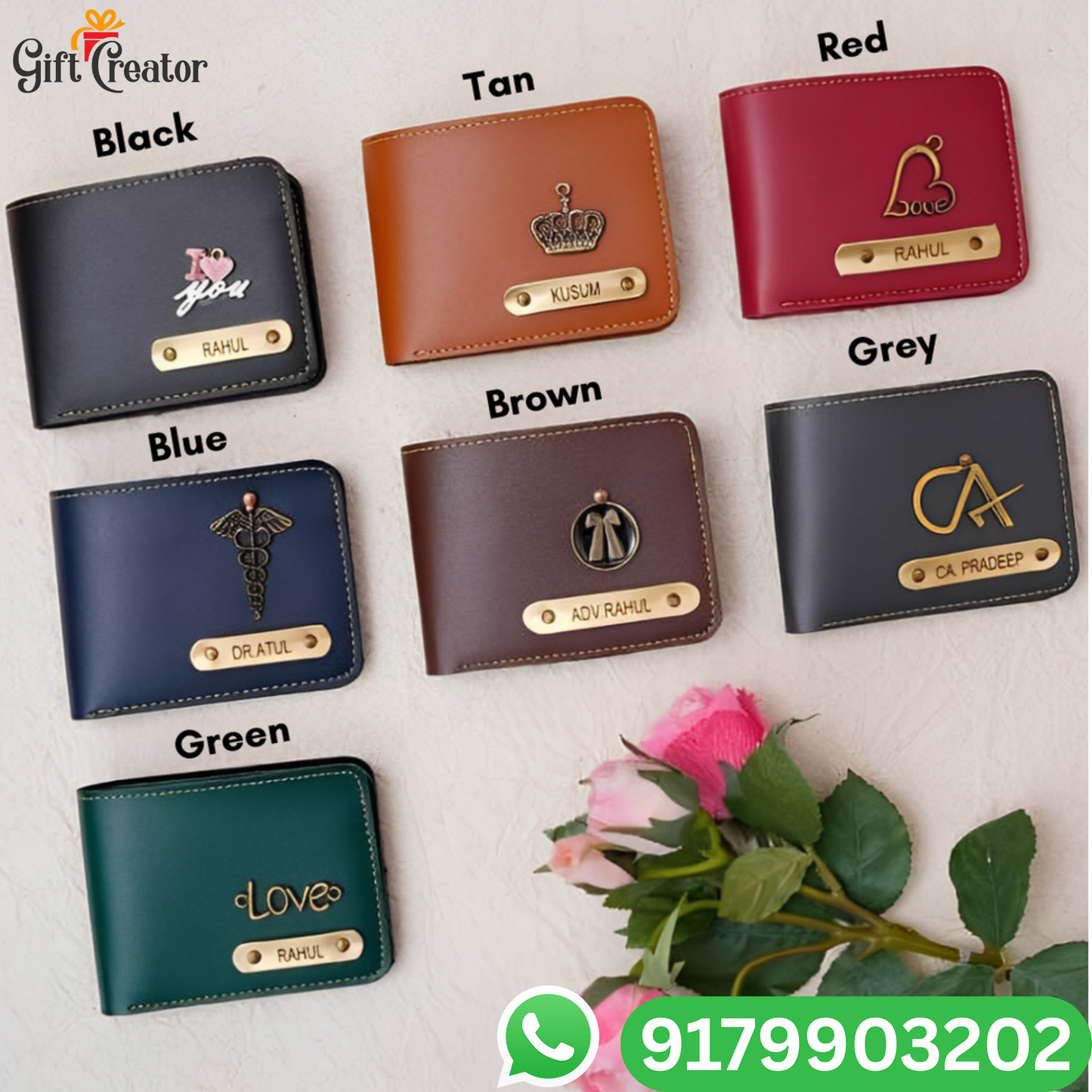 Personalized Name Wallet and Keychain with Your Name and Charm